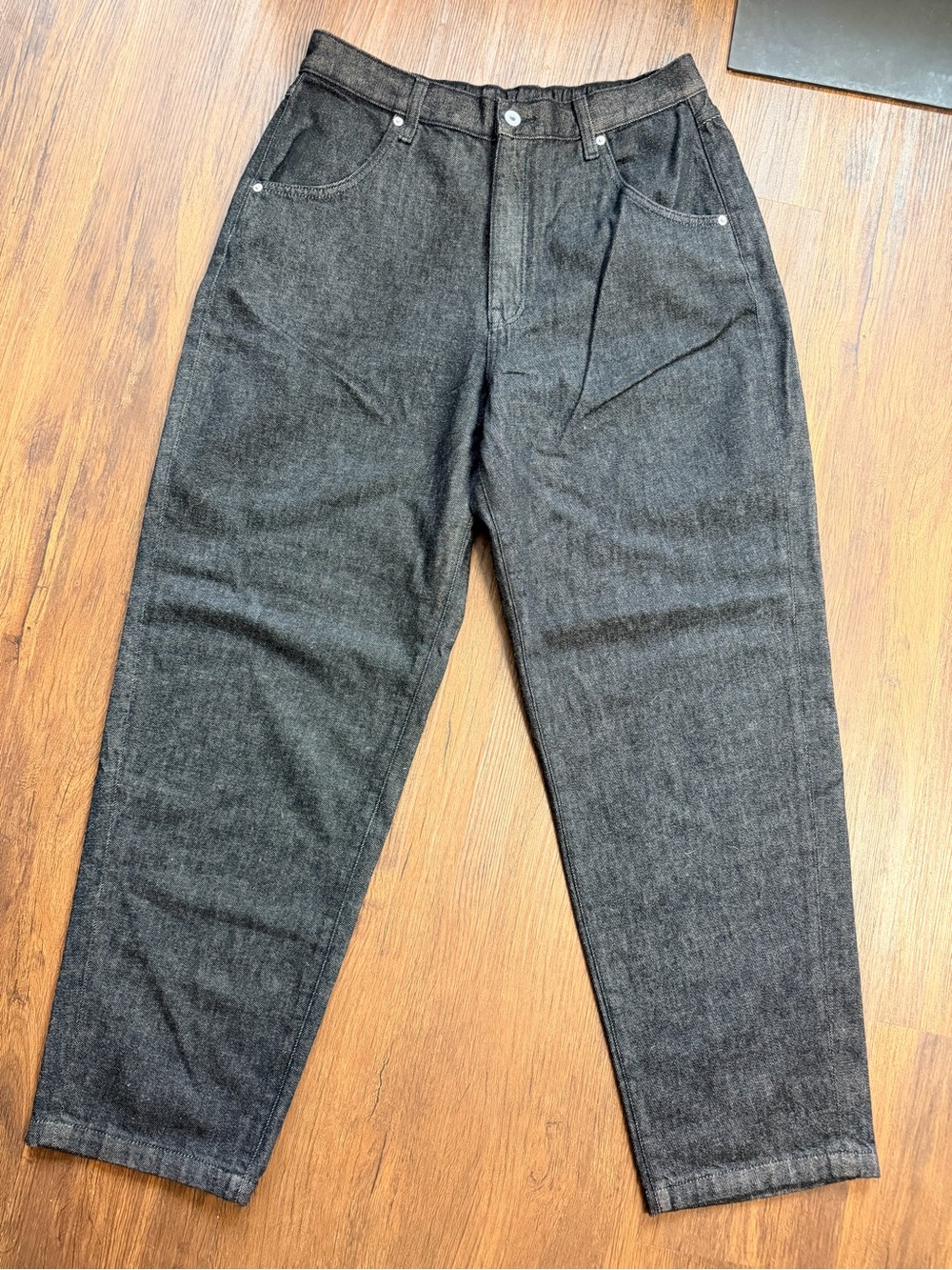 High Waist Relaxed Tapered Charcoal Denim Sparkle Jeans NWOT